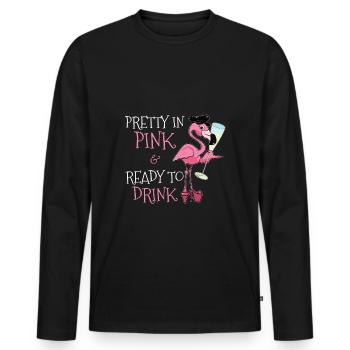 Pretty In Pink Ready To Drink Flamingo T Shirt - Männer Premium Bio Langarmshirt - Schwarz - Vorne - Nico (187cm)