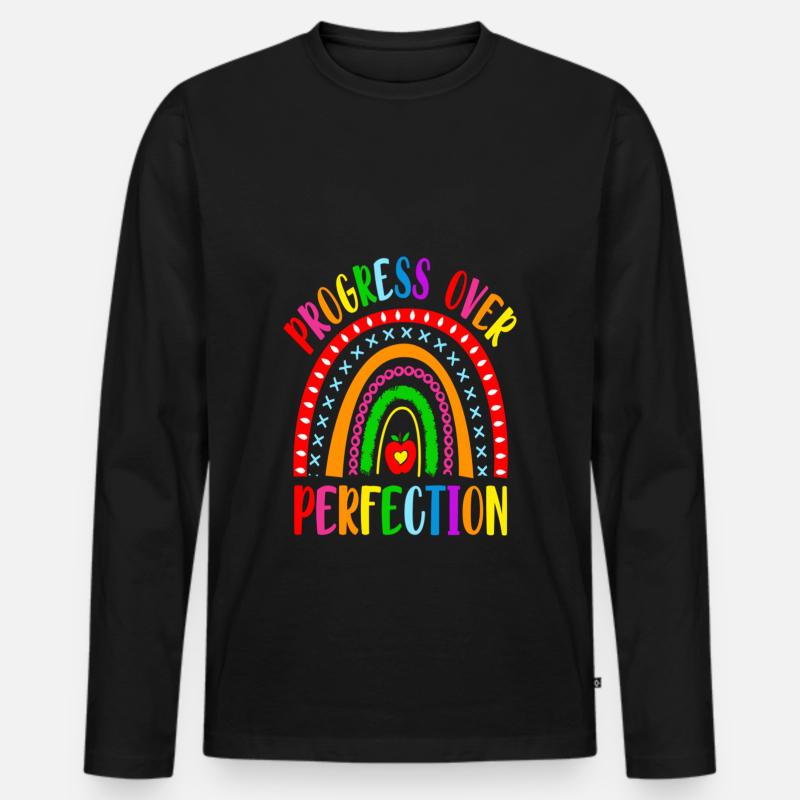 Rainbow Progress Over Perfection Motivational - Männer Premium Bio Langarmshirt - Schwarz