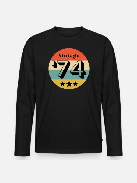årgang 1974 - Premium økologisk langærmet T-shirt til mænd - sort