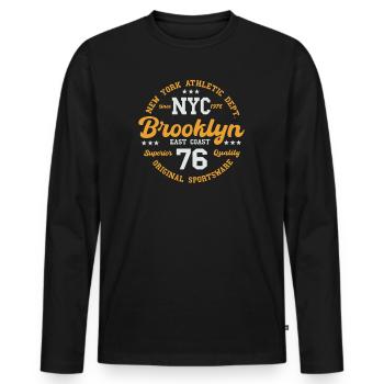 College Design New York Athletic Dept. Brooklyn - T-shirt manches longues Premium bio Homme - noir - Devant - Nico (187cm)