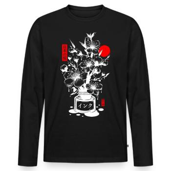 Japanese Cherry Ink - White - Men's Premium Organic Long Sleeve Shirt - black - Front - Nico (187cm)