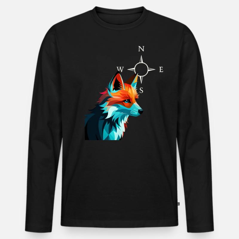 Focused fox | Fuchs - Männer Premium Bio Langarmshirt - Schwarz