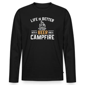 camping - Men's Premium Organic Long Sleeve Shirt - black - Front - Nico (187cm)