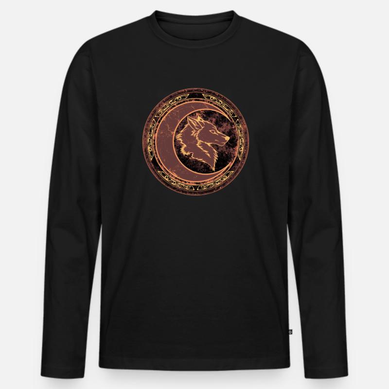 Wolf Mond - Männer Premium Bio Langarmshirt - Schwarz