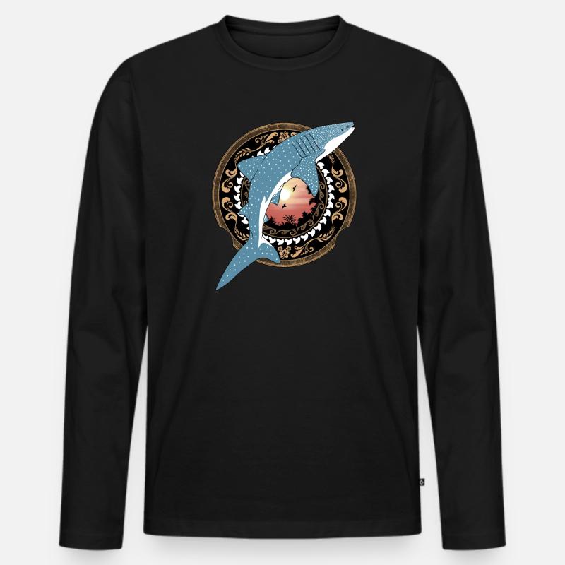 Walhai Hawaiianisch - Männer Premium Bio Langarmshirt - Schwarz