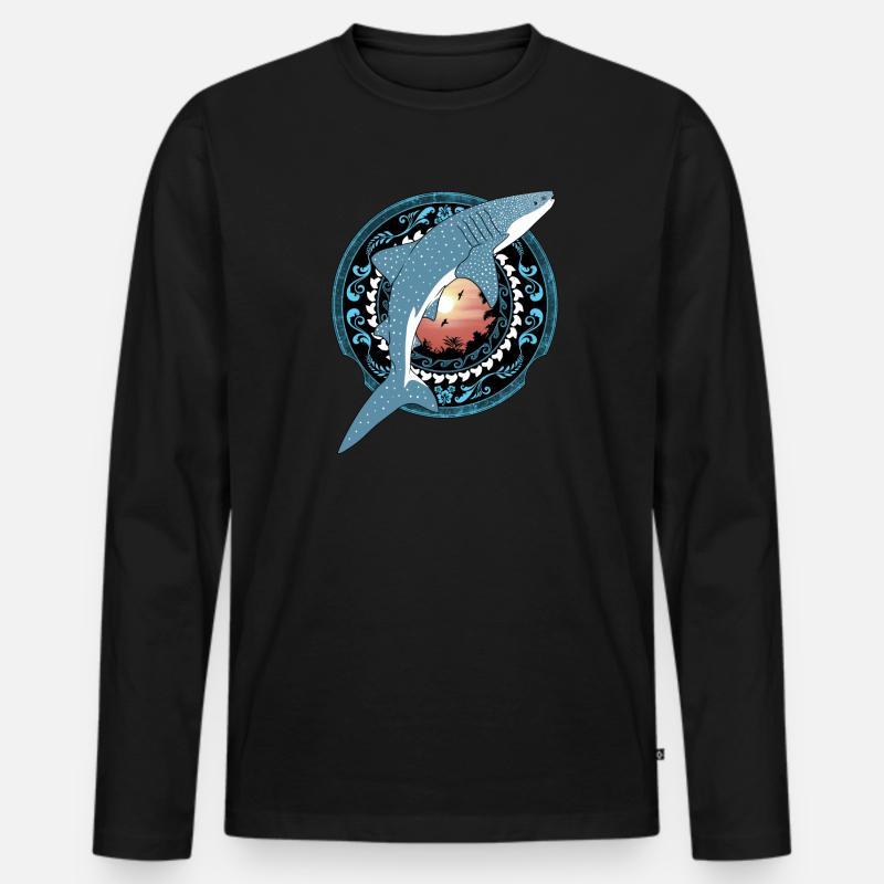 Walhai Hawaiianisch - Männer Premium Bio Langarmshirt - Schwarz
