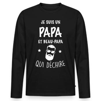 Papa et beau papa qui déchire - T-shirt manches longues Premium bio Homme - noir - Devant - Nico (187cm)