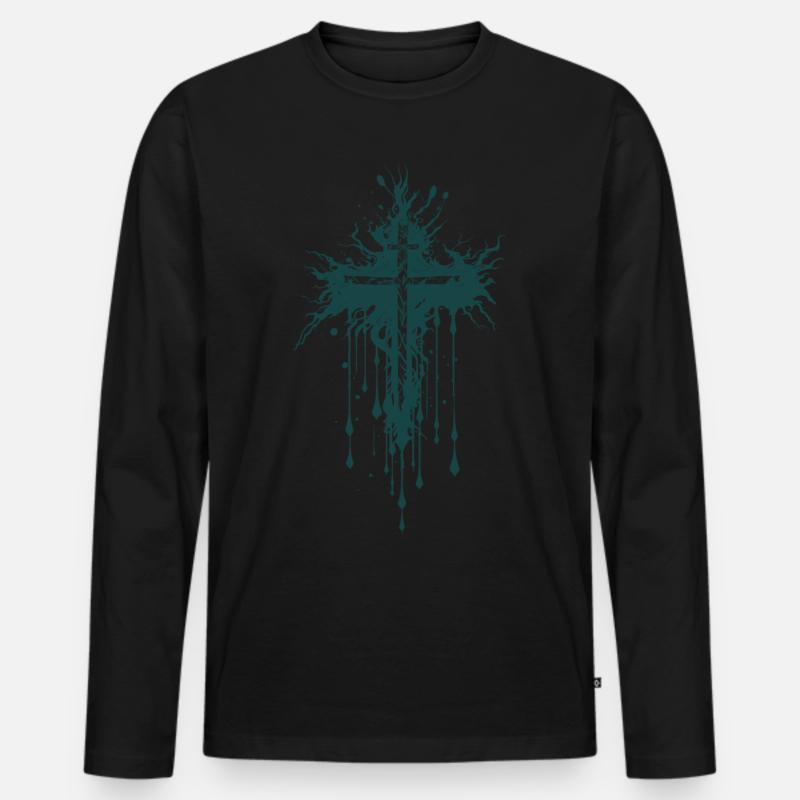 Kreuz Gothic Goth Böse - Männer Premium Bio Langarmshirt - Schwarz