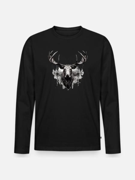 Elghjorte natur Skandinavisk skov - Premium økologisk langærmet T-shirt til mænd - sort