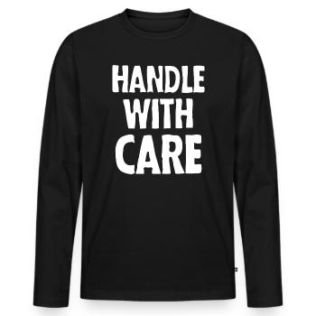 Handle with care (dark) - Männer Premium Bio Langarmshirt - Schwarz - Vorne - Nico (187cm)