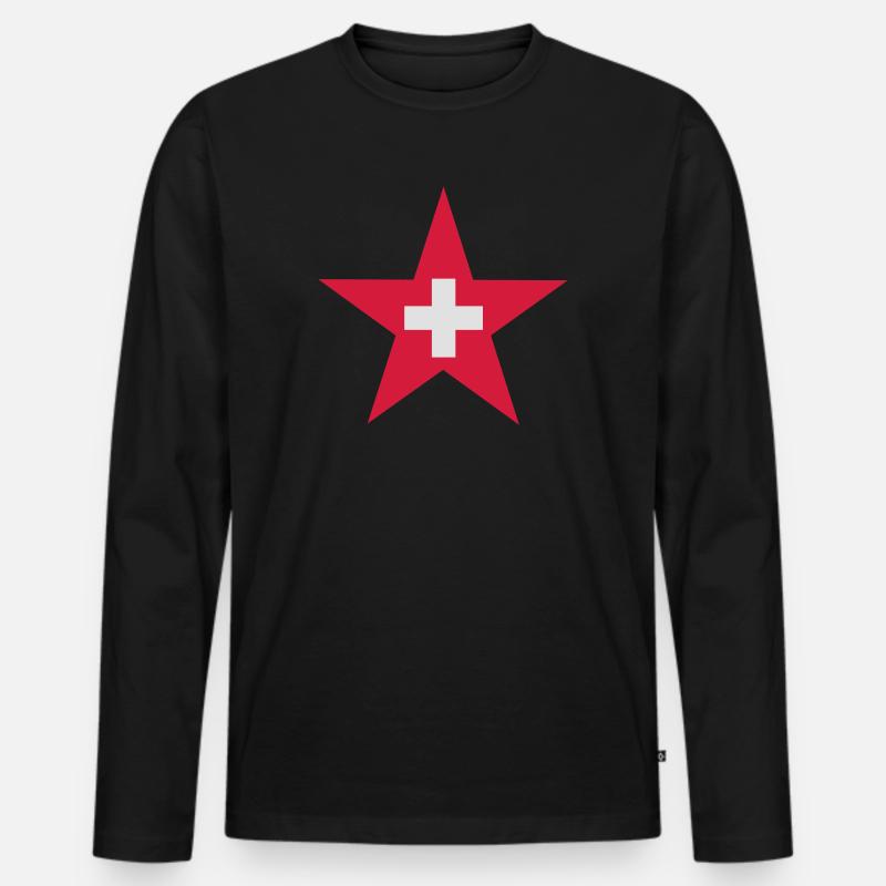 Schweizerische Stern - Männer Premium Bio Langarmshirt - Schwarz