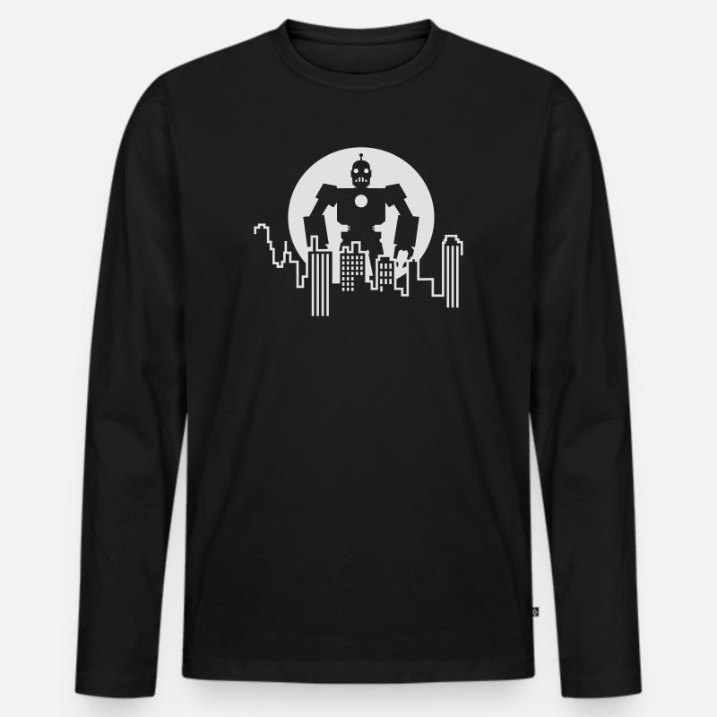 Robot Skyline – Sci-Fi Android Silhouette Shirt - Männer Premium Bio Langarmshirt - Schwarz