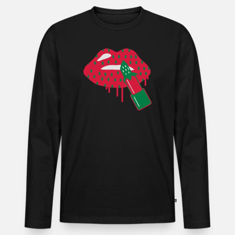 Lippenstift Erdbeere - Männer Premium Bio Langarmshirt - Schwarz