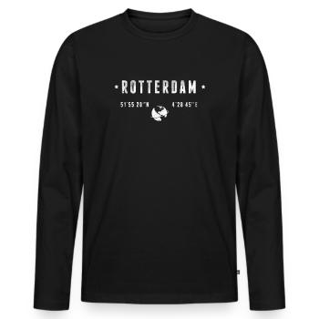Rotterdam - Men's Premium Organic Long Sleeve Shirt - black - Front - Nico (187cm)