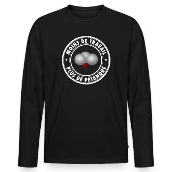 Moins de travail plus de pétanque - T-shirt manches longues Premium bio Homme - noir - Devant - Nico (187cm)