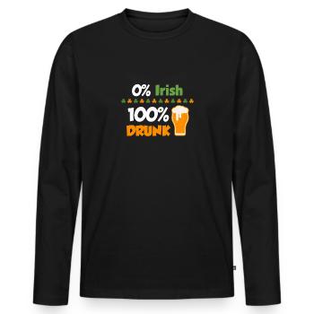 0% Irisch - 100% betrunken; St. Patrick´s Day - Männer Premium Bio Langarmshirt - Schwarz - Vorne - Nico (187cm)