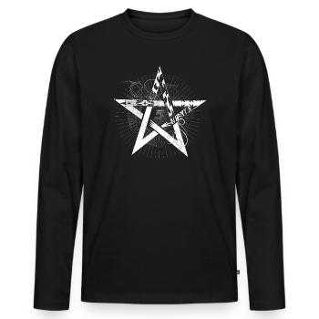 weißes Pentagramm mit Strahlen - Männer Premium Bio Langarmshirt - Schwarz - Vorne - Nico (187cm)
