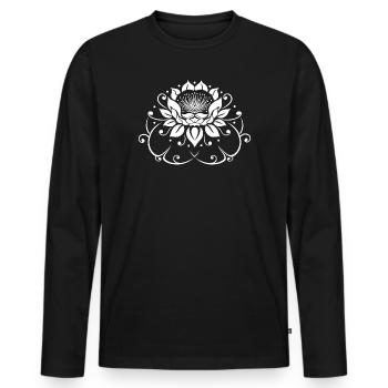 Nénuphar, lotus, fleur de lotus avec des feuilles. Yoga. - T-shirt manches longues Premium bio Homme - noir - Devant - Nico (187cm)