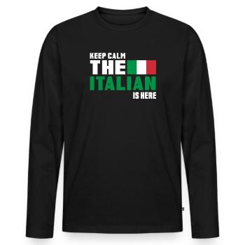 Keep Calm the Italian is here / Italien / Geschenk - Männer Premium Bio Langarmshirt - Schwarz - Vorne - Nico (187cm)