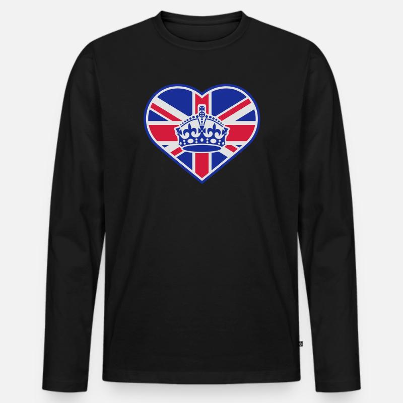 England Herz Krone - Männer Premium Bio Langarmshirt - Schwarz