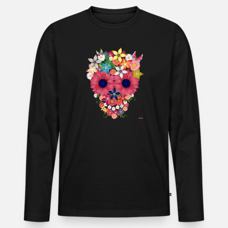 Skull flowers - Männer Premium Bio Langarmshirt - Schwarz