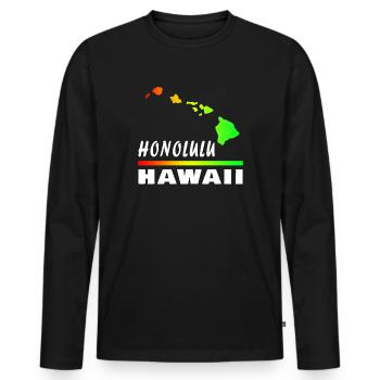 Hawaii Honolulu mit Karte / Geschenk Landkarte - Männer Premium Bio Langarmshirt - Schwarz - Vorne - Nico (187cm)