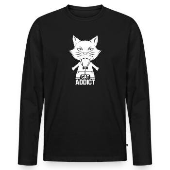 Chat chaton miaou chat domestique oeil de chat - T-shirt manches longues Premium bio Homme - noir - Devant - Nico (187cm)
