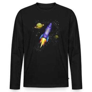 Fusée dans l'espace - T-shirt manches longues Premium bio Homme - noir - Devant - Nico (187cm)