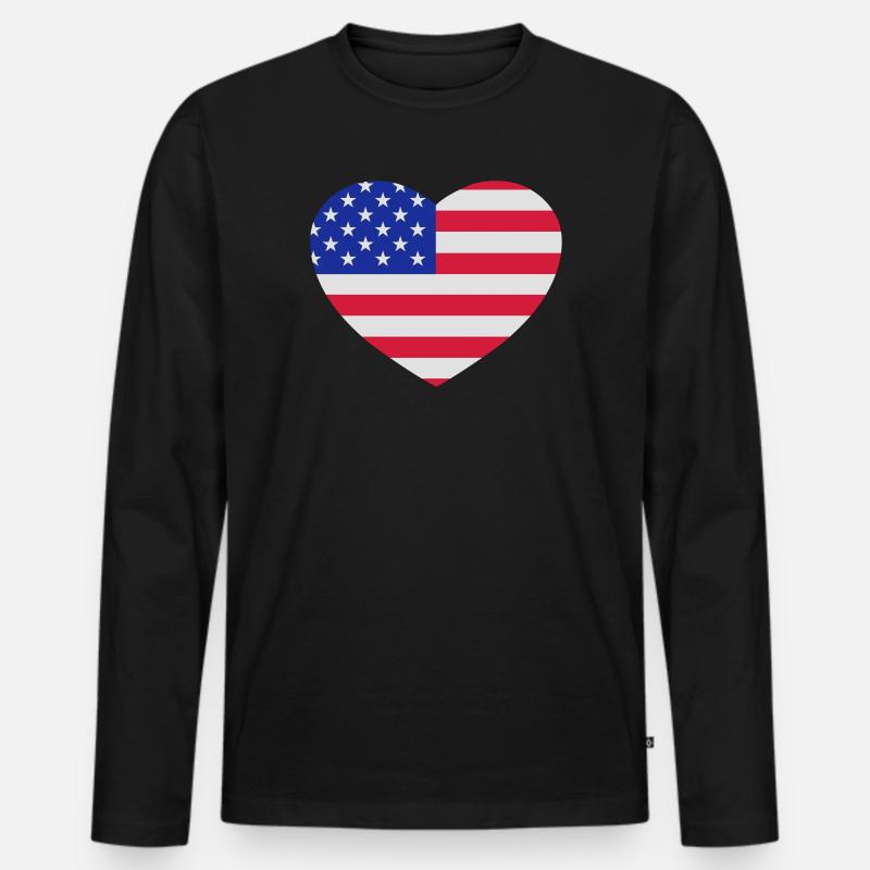 USA Herz - Männer Premium Bio Langarmshirt - Schwarz