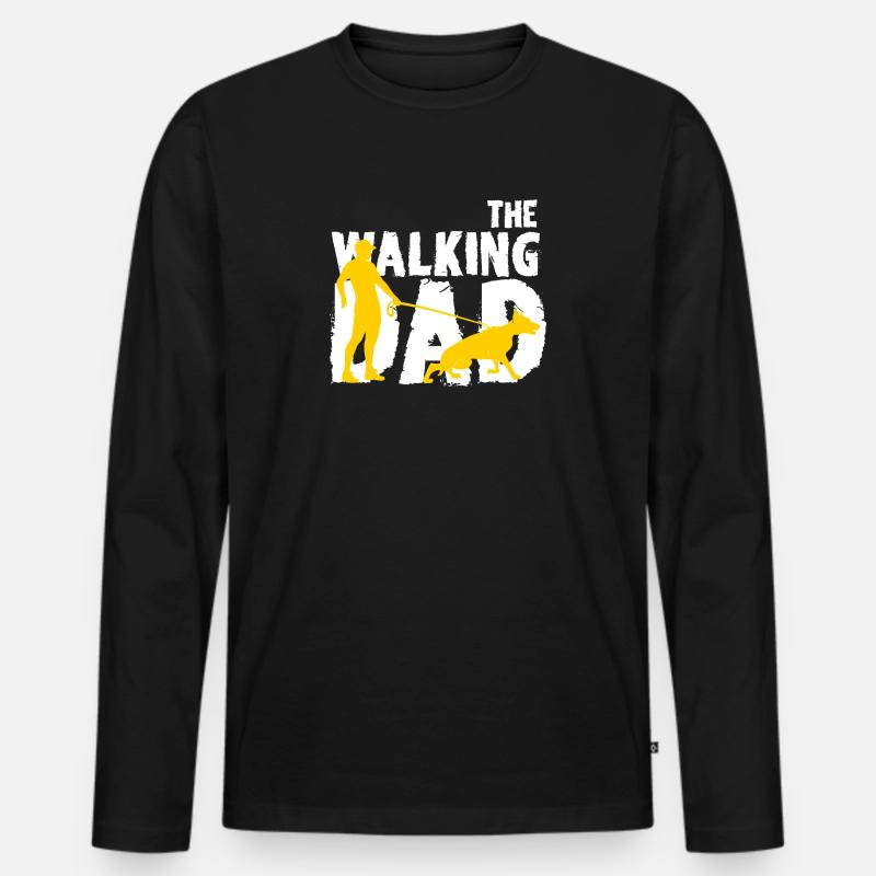 Walking Dad und Hund - Männer Premium Bio Langarmshirt - Schwarz