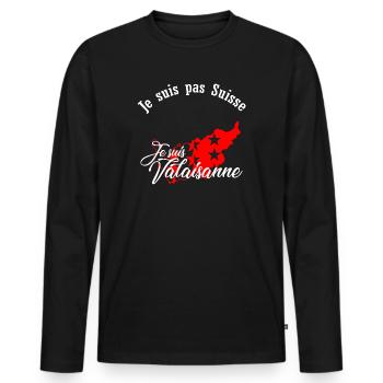 Ich komme aus dem Wallis - Männer Premium Bio Langarmshirt - Schwarz - Vorne - Nico (187cm)