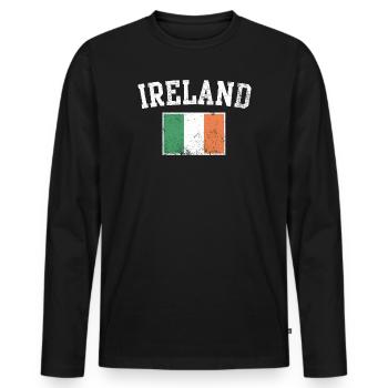 Ireland Flag Varsity Crest Tee - Men's Premium Organic Long Sleeve Shirt - black - Front - Nico (187cm)