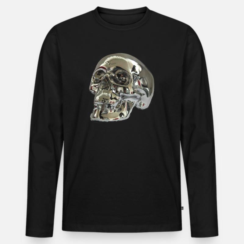 Silber Skull - Männer Premium Bio Langarmshirt - Schwarz