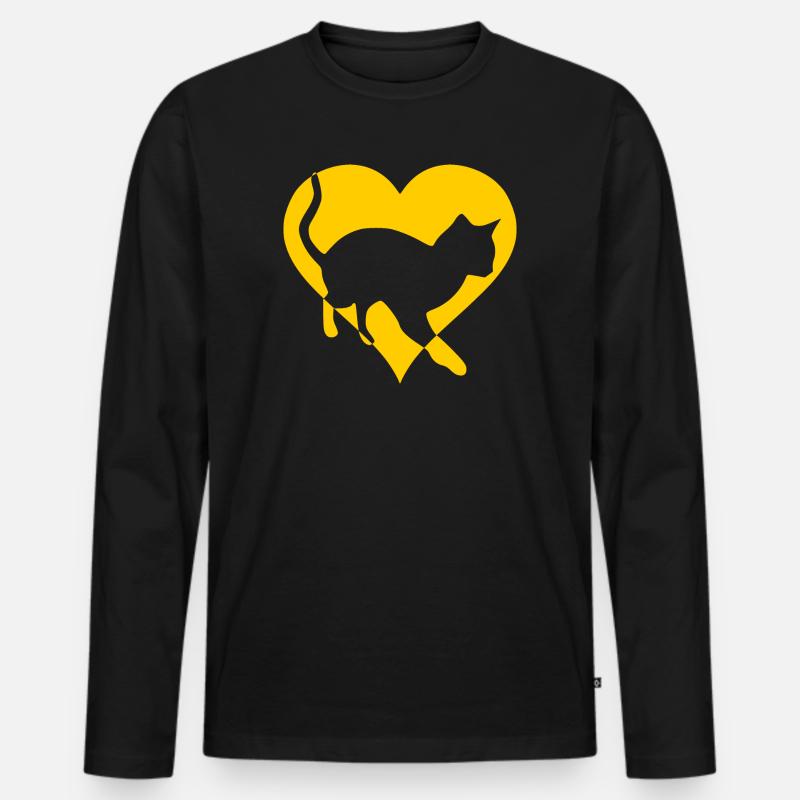 Katze Katze Mieze Geschenk Herz - Männer Premium Bio Langarmshirt - Schwarz