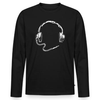 Casque rétro avec câble - T-shirt manches longues Premium bio Homme - noir - Devant - Nico (187cm)