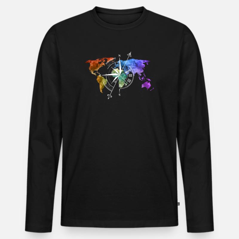 World map compass white - Men's Premium Organic Long Sleeve Shirt - black