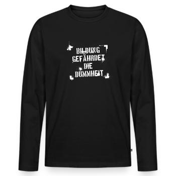 Bildung gefährdet - weiß - Männer Premium Bio Langarmshirt - Schwarz - Vorne - Nico (187cm)