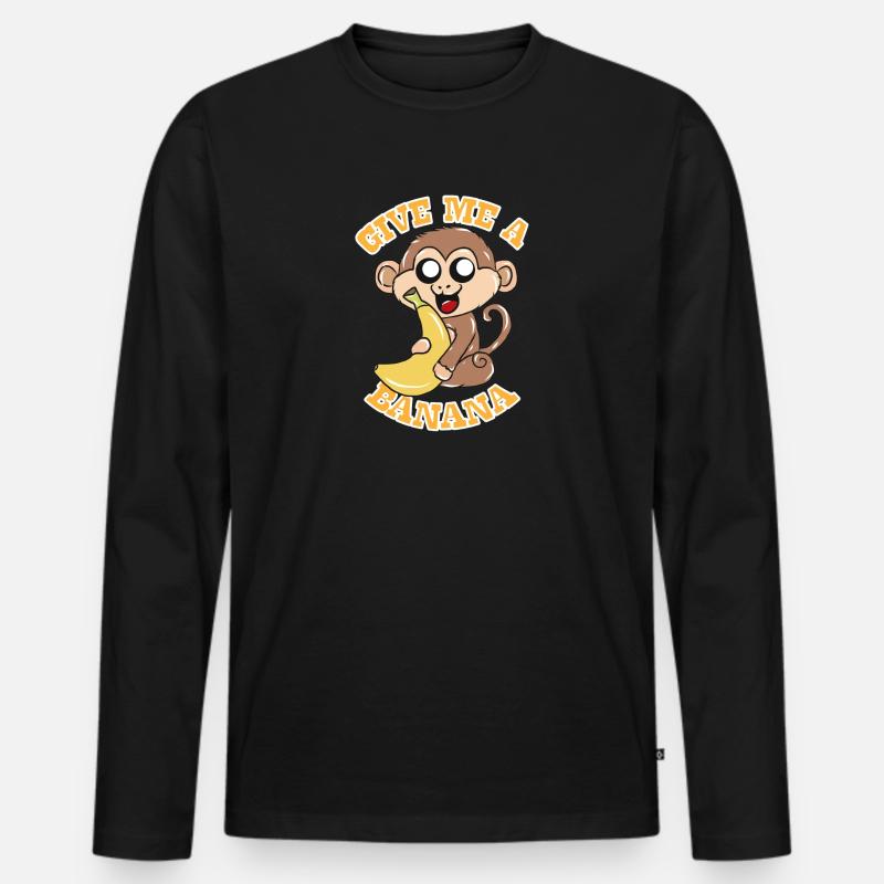 Affe Banane - Männer Premium Bio Langarmshirt - Schwarz