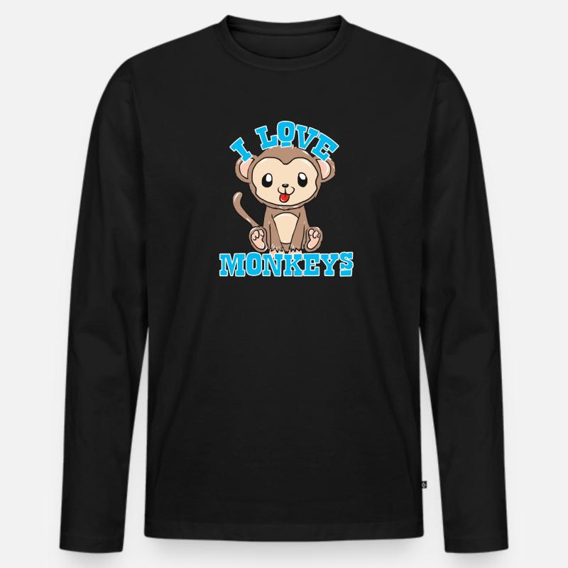 Affen - Männer Premium Bio Langarmshirt - Schwarz
