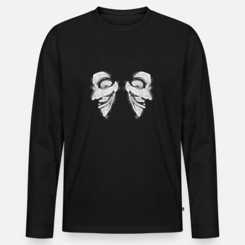 Anonymous v wie vendetta Double Head - Männer Premium Bio Langarmshirt - Schwarz