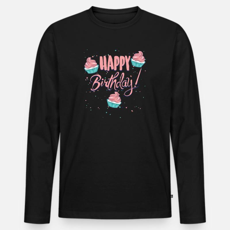 Happy Birthday mit Cupcakes - Männer Premium Bio Langarmshirt - Schwarz
