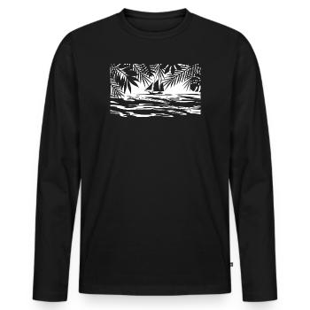 Caraïbes, île, bateau - T-shirt manches longues Premium bio Homme - noir - Devant - Nico (187cm)