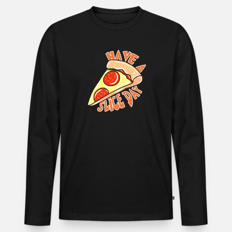 Pizza - Männer Premium Bio Langarmshirt - Schwarz
