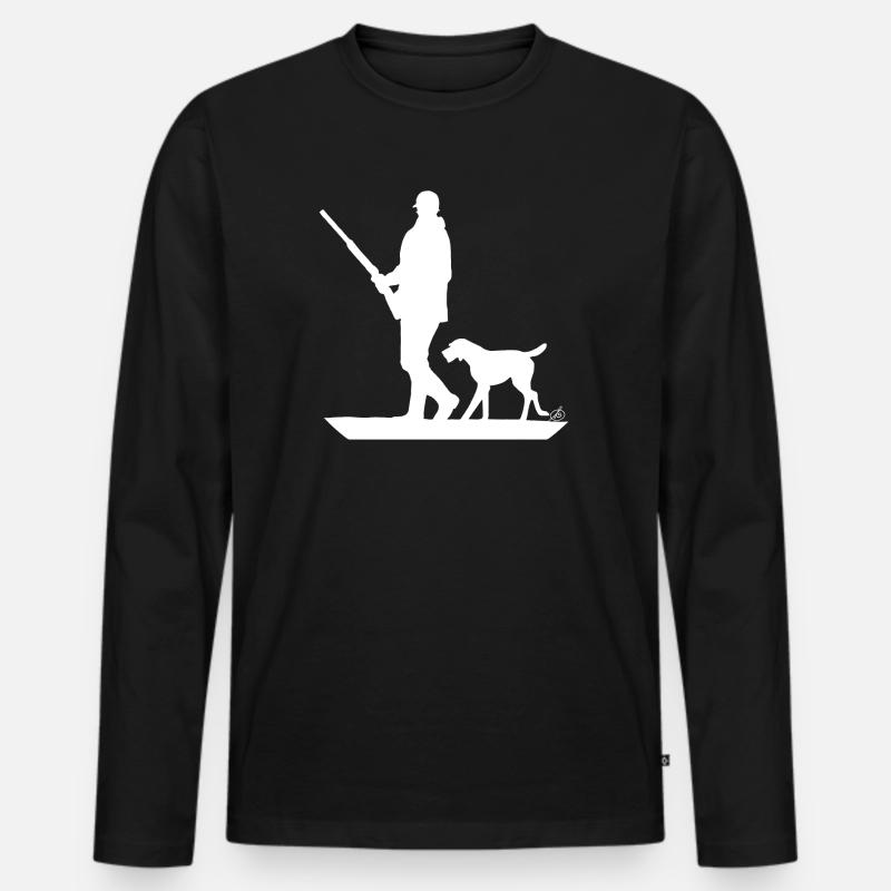 Jäger mit Hund auf der Pirsch - Männer Premium Bio Langarmshirt - Schwarz