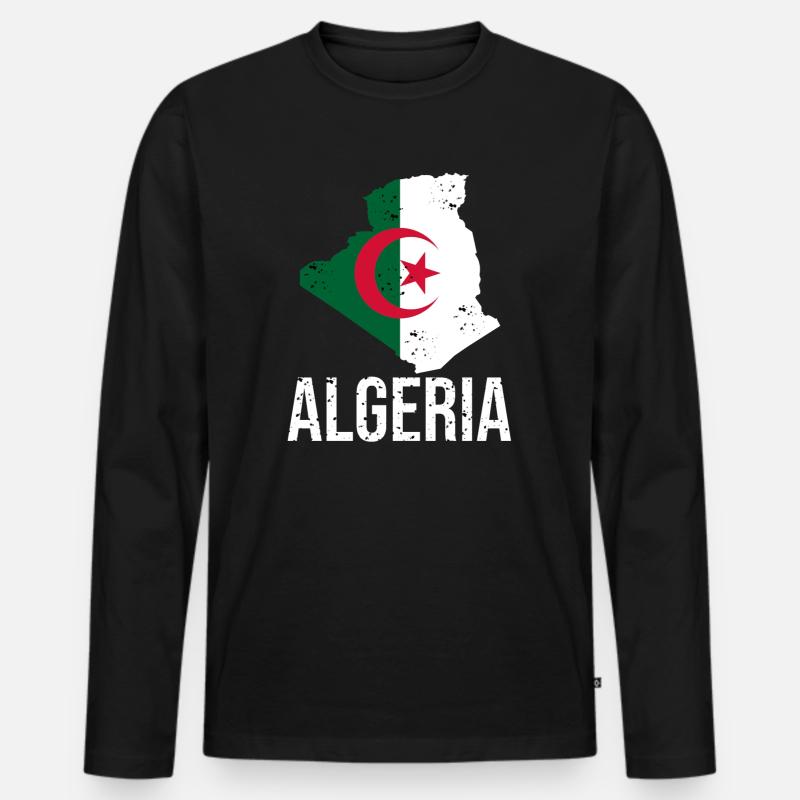 Algerische Flagge im Karten-Design - Männer Premium Bio Langarmshirt - Schwarz