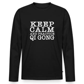 Qi Gong Tranquility Motif Shirt - Men's Premium Organic Long Sleeve Shirt - black - Front - Nico (187cm)