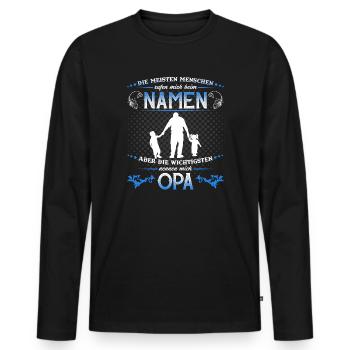 Opa Enkel T-Shirt Die Wichtigsten nennen mich OPA - Männer Premium Bio Langarmshirt - Schwarz - Vorne - Nico (187cm)