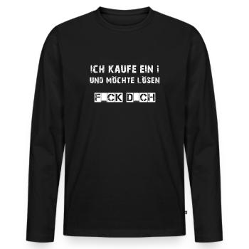 I BUY AN i AND WANT TO SOLVE - F_CK D_CH - Men's Premium Organic Long Sleeve Shirt - black - Front - Nico (187cm)