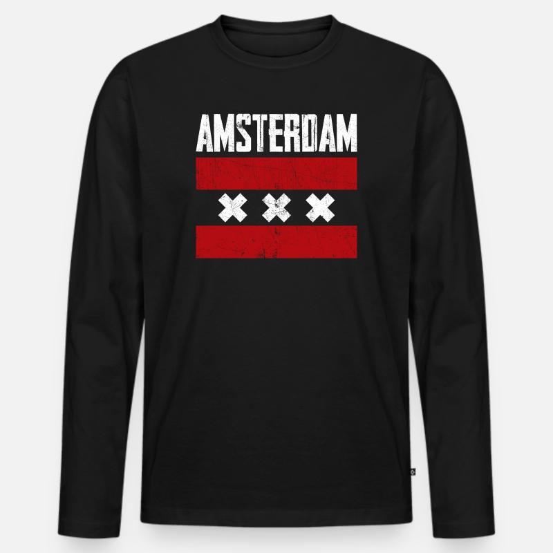 Amsterdam Bold Street Vibe - Männer Premium Bio Langarmshirt - Schwarz