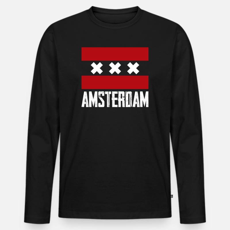 Amsterdam X Gestreiftes Emblem - Männer Premium Bio Langarmshirt - Schwarz